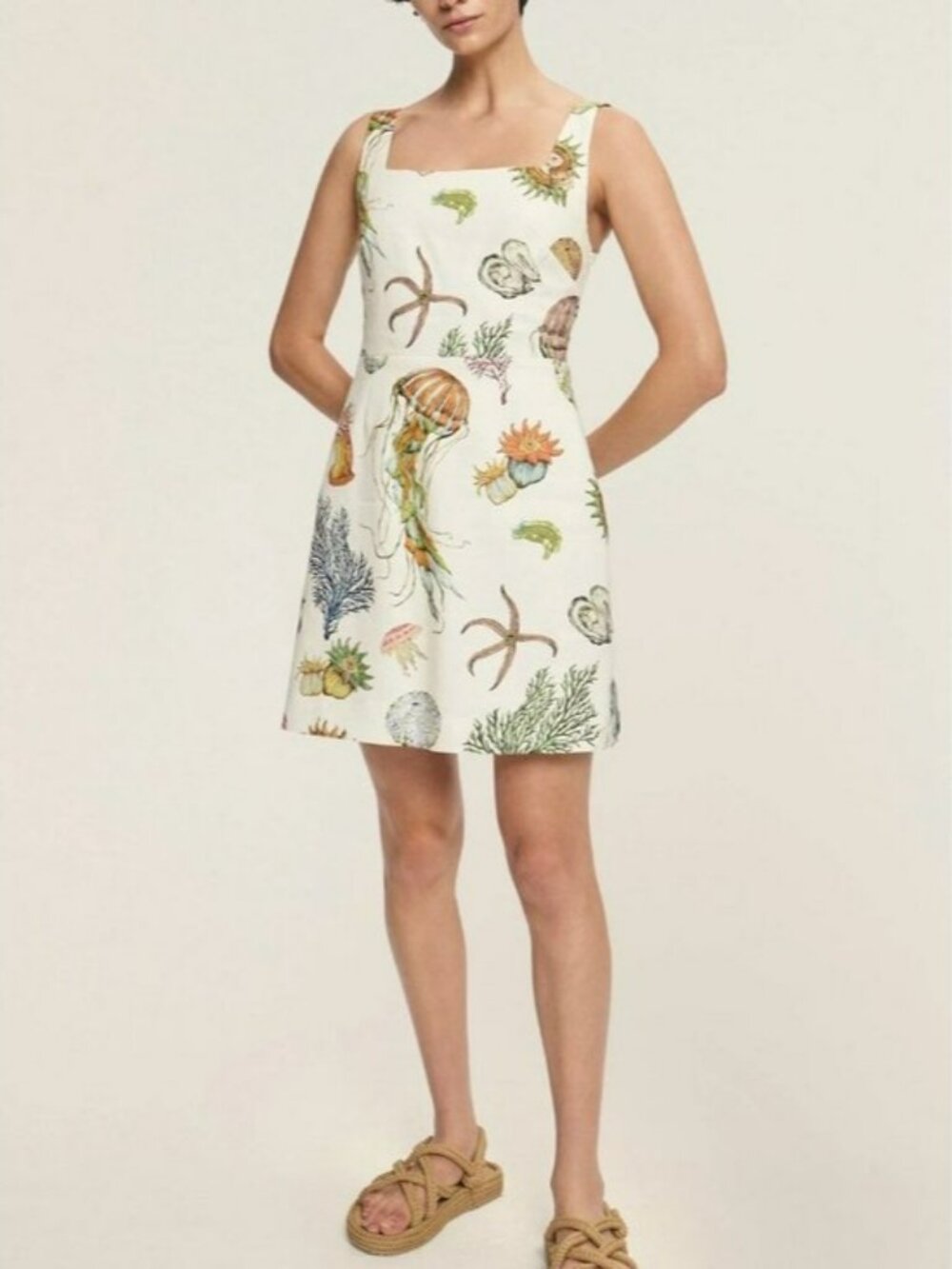 BEST ALEMAIS Sea Mini Dress Cream Linen Vacation Party